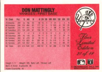 1986 Fleer Limited Edition #27 Don Mattingly Back