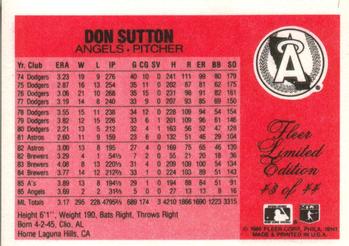 1986 Fleer Limited Edition #43 Don Sutton Back