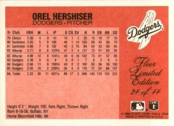 1986 Fleer Limited Edition #24 Orel Hershiser Back