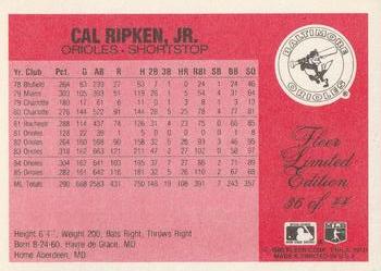 1986 Fleer Limited Edition #36 Cal Ripken, Jr. Back