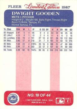 1987 Fleer Limited Edition #18 Dwight Gooden Back