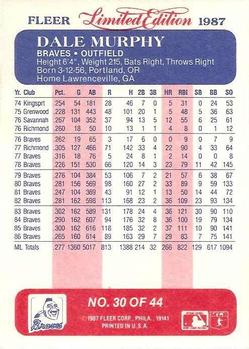 1987 Fleer Limited Edition #30 Dale Murphy Back