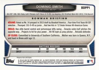 2013 Bowman Draft Picks & Prospects - Chrome Draft Picks #BDPP1 Dominic Smith Back