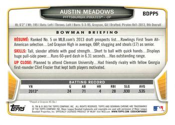 2013 Bowman Draft Picks & Prospects - Chrome Draft Picks #BDPP5 Austin Meadows Back