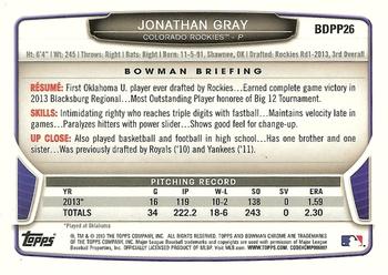 2013 Bowman Draft Picks & Prospects - Chrome Draft Picks #BDPP26 Jonathan Gray Back