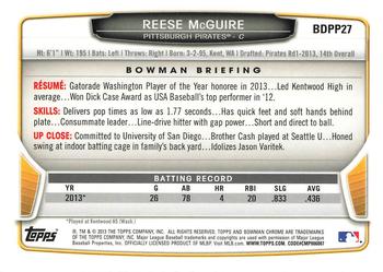 2013 Bowman Draft Picks & Prospects - Chrome Draft Picks #BDPP27 Reese McGuire Back