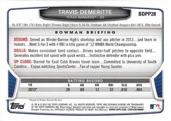 2013 Bowman Draft Picks & Prospects - Chrome Draft Picks #BDPP28 Travis Demeritte Back