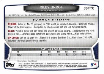 2013 Bowman Draft Picks & Prospects - Chrome Draft Picks #BDPP35 Riley Unroe Back