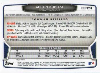 2013 Bowman Draft Picks & Prospects - Chrome Draft Picks #BDPP53 Austin Kubitza Back