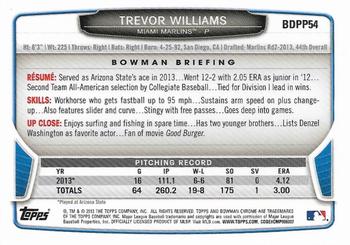 2013 Bowman Draft Picks & Prospects - Chrome Draft Picks #BDPP54 Trevor Williams Back