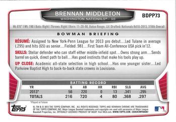 2013 Bowman Draft Picks & Prospects - Chrome Draft Picks #BDPP73 Brennan Middleton Back