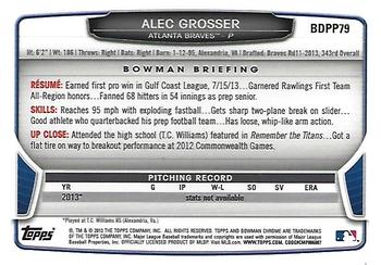 2013 Bowman Draft Picks & Prospects - Chrome Draft Picks #BDPP79 Alec Grosser Back