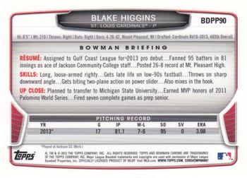 2013 Bowman Draft Picks & Prospects - Chrome Draft Picks #BDPP90 Blake Higgins Back