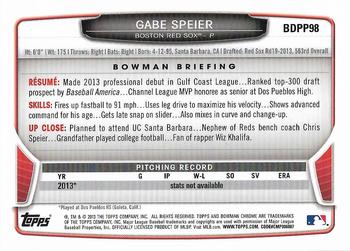 2013 Bowman Draft Picks & Prospects - Chrome Draft Picks #BDPP98 Gabe Speier Back