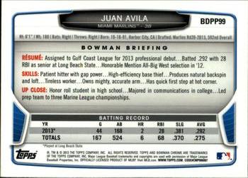 2013 Bowman Draft Picks & Prospects - Chrome Draft Picks #BDPP99 Juan Avila Back