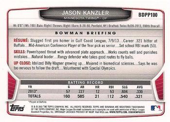 2013 Bowman Draft Picks & Prospects - Chrome Draft Picks #BDPP100 Jason Kanzler Back