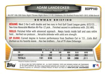 2013 Bowman Draft Picks & Prospects - Chrome Draft Picks #BDPP103 Adam Landecker Back