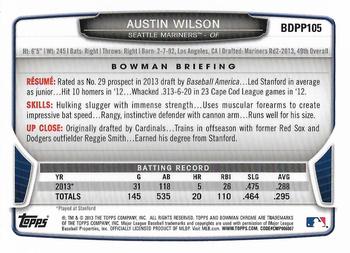 2013 Bowman Draft Picks & Prospects - Chrome Draft Picks #BDPP105 Austin Wilson Back