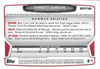 2013 Bowman Draft Picks & Prospects - Chrome Draft Picks #BDPP108 Garrett Gordon Back