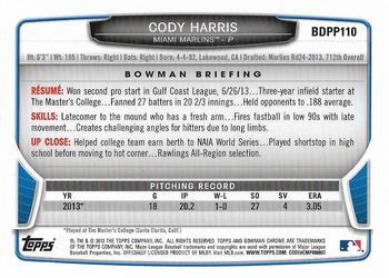 2013 Bowman Draft Picks & Prospects - Chrome Draft Picks #BDPP110 Cody Harris Back
