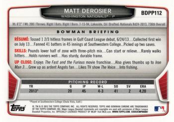 2013 Bowman Draft Picks & Prospects - Chrome Draft Picks #BDPP112 Matt Derosier Back