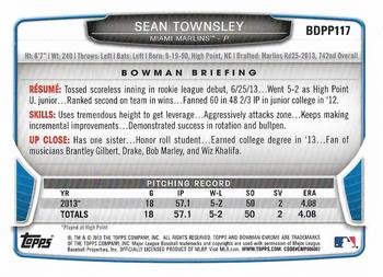 2013 Bowman Draft Picks & Prospects - Chrome Draft Picks #BDPP117 Sean Townsley Back