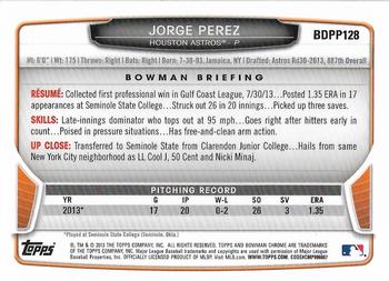 2013 Bowman Draft Picks & Prospects - Chrome Draft Picks #BDPP128 Jorge Perez Back