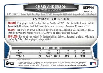 2013 Bowman Draft Picks & Prospects - Chrome Draft Picks Blue Wave Refractors #BDPP14 Chris Anderson Back