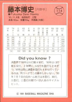 1991 BBM #114 Hiroshi Fujimoto Back