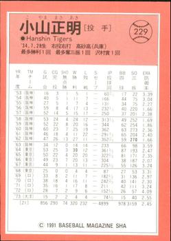 1991 BBM #229 Masaaki Koyama Back