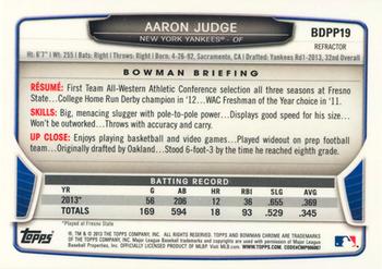 2013 Bowman Draft Picks & Prospects - Chrome Draft Picks Refractors #BDPP19 Aaron Judge Back