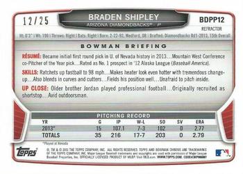 2013 Bowman Draft Picks & Prospects - Chrome Draft Picks Silver Wave Refractors #BDPP12 Braden Shipley Back