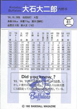1992 BBM #81 Daijiro Oishi Back