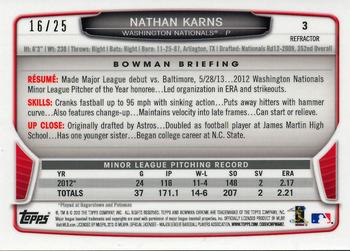 2013 Bowman Draft Picks & Prospects - Chrome Orange Refractors #3 Nathan Karns Back