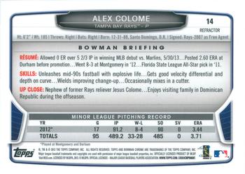 2013 Bowman Draft Picks & Prospects - Chrome Refractors #14 Alex Colome Back