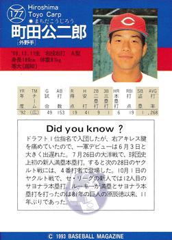 1993 BBM #177 Kojiro Machida Back