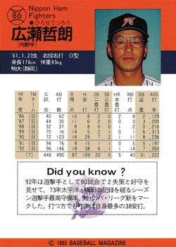 1993 BBM #86 Tetsuro Hirose Back