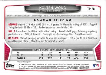2013 Bowman Draft Picks & Prospects - Chrome Top Prospects #TP-28 Kolten Wong Back