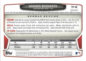 2013 Bowman Draft Picks & Prospects - Chrome Top Prospects Blue Wave Refractors #TP-40 Xander Bogaerts Back