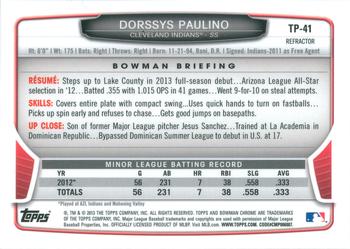 2013 Bowman Draft Picks & Prospects - Chrome Top Prospects Refractors #TP-41 Dorssys Paulino Back