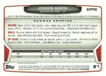 2013 Bowman Draft Picks & Prospects - Draft Picks #BDPP60 Jordon Austin Back