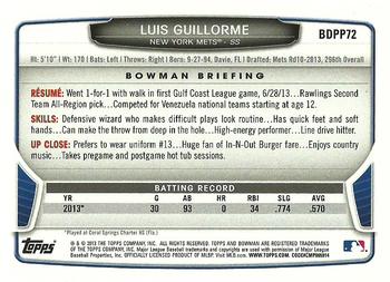 2013 Bowman Draft Picks & Prospects - Draft Picks #BDPP72 Luis Guillorme Back