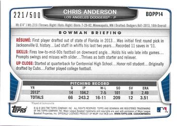2013 Bowman Draft Picks & Prospects - Draft Picks Blue #BDPP14 Chris Anderson Back