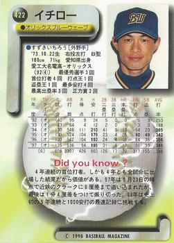 1998 BBM #422 Ichiro Suzuki Back