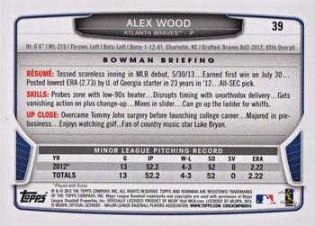 2013 Bowman Draft Picks & Prospects - Silver Ice #39 Alex Wood Back