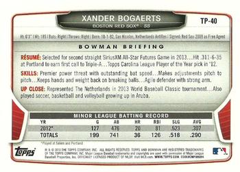 2013 Bowman Draft Picks & Prospects - Top Prospects #TP-40 Xander Bogaerts Back