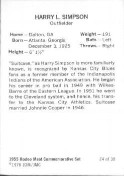 1976 JDM JMC 1955 Rodeo Meats Kansas City Athletics Reprints #24 Harry Simpson Back