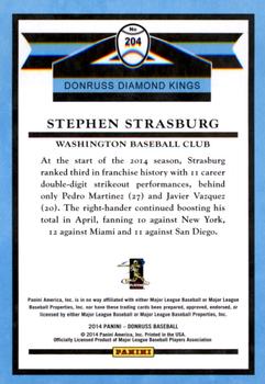 2014 Donruss #204 Stephen Strasburg Back