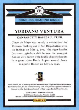 2014 Donruss #211 Yordano Ventura Back