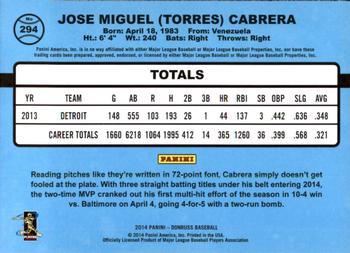 2014 Donruss #294 Miguel Cabrera Back
